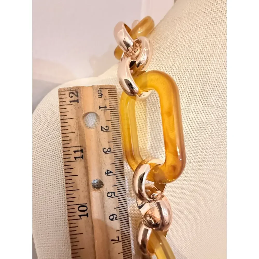 Spring Street Chunky Resin Link Necklace 26” Amber Gold Tone Chain